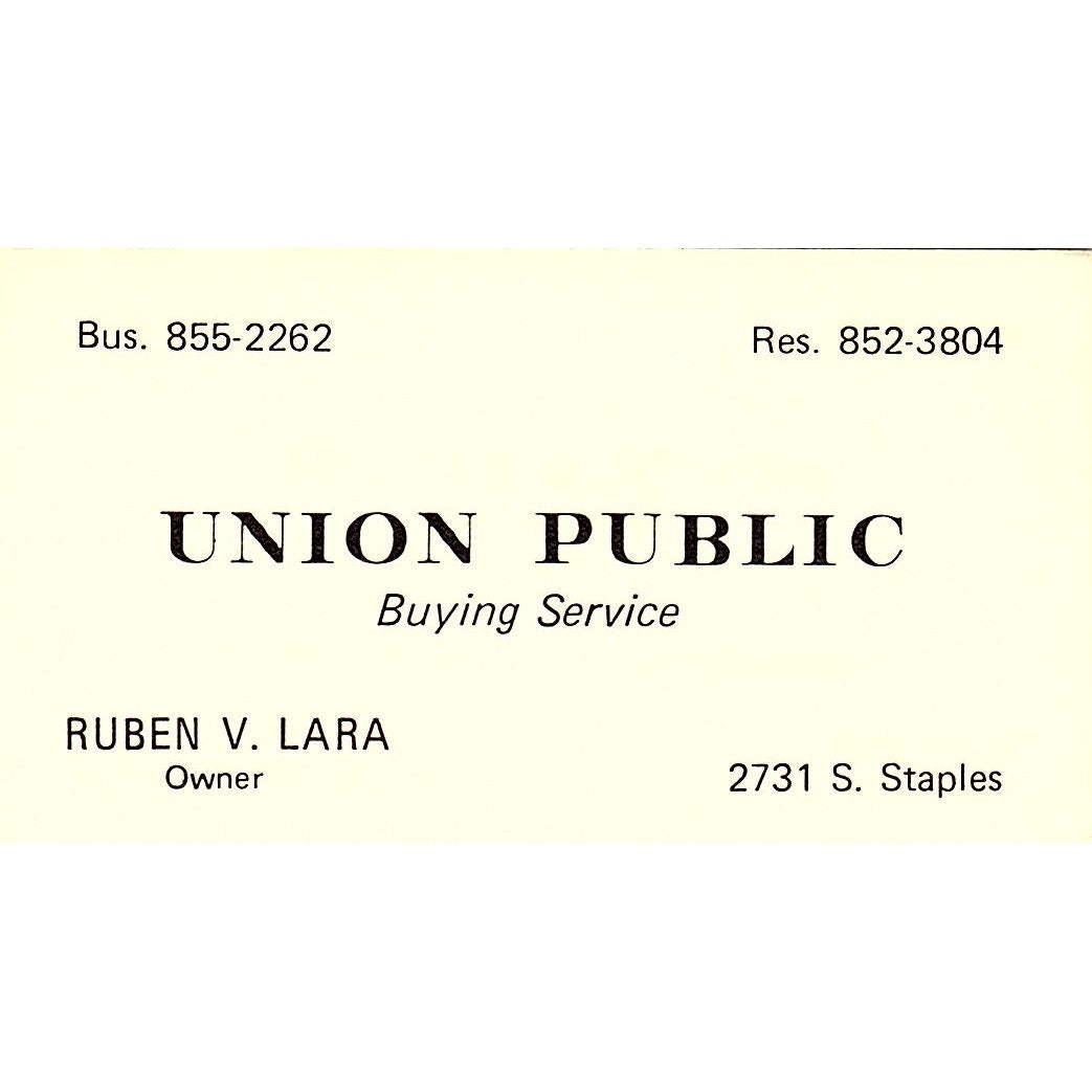 Union Public Buying Service Ruben V. Lara Vintage Business Card SB4-B2