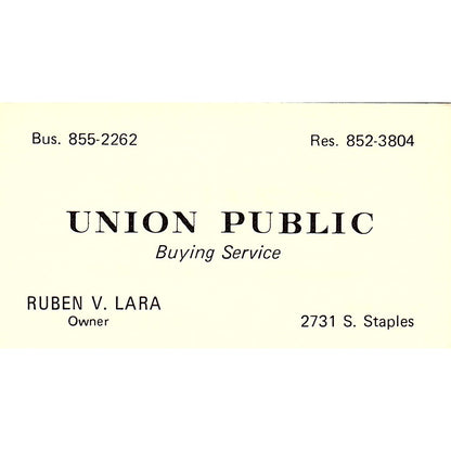 Union Public Buying Service Ruben V. Lara Vintage Business Card SB4-B2