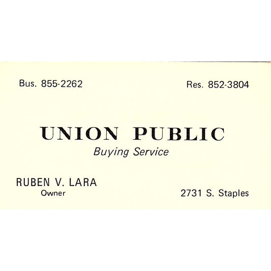 Union Public Buying Service Ruben V. Lara Vintage Business Card SB4-B2