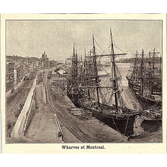 Wharves at Montreal 3x4" 1901 Engraving AF6-M16