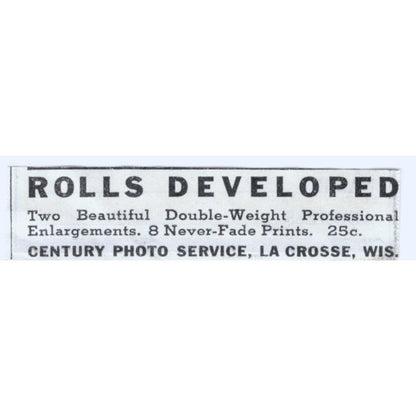 Century Photo Service LaCrosse Wisconsin 1930s Magazine Advertisement AE4-I3