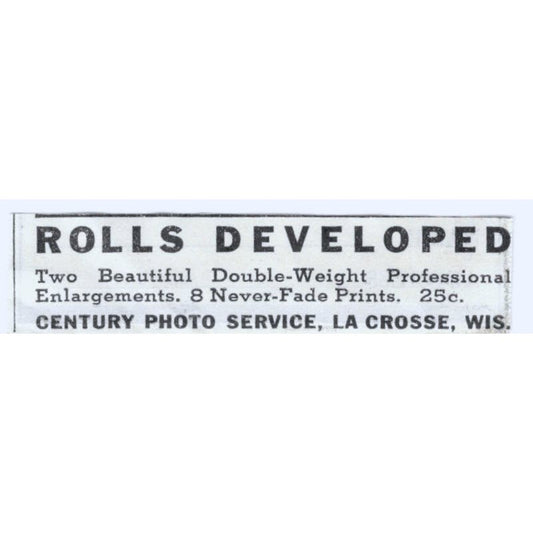 Century Photo Service LaCrosse Wisconsin 1930s Magazine Advertisement AE4-I3