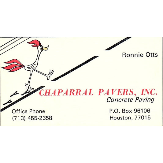 Ronnie Otts Chaparral Pavers Inc Houston TX Vintage Business Card SD9-B3