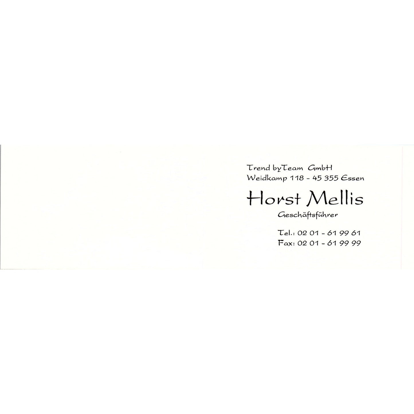 Trend By Team Horst Mellis Geschäftsführer Essen Germany Business Card SC9-B9