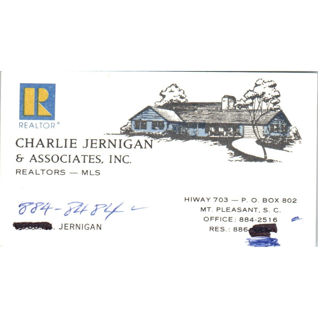 Charlie Jernigan & Associates Realtors Mt Pleasant SC Vtg Business Card SD8-B2
