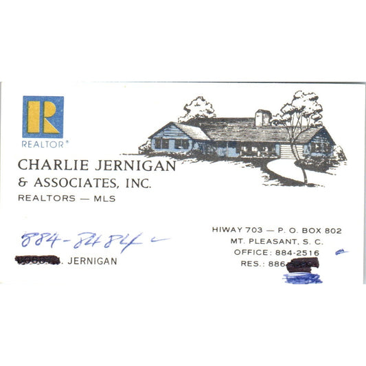 Charlie Jernigan & Associates Realtors Mt Pleasant SC Vtg Business Card SD8-B2