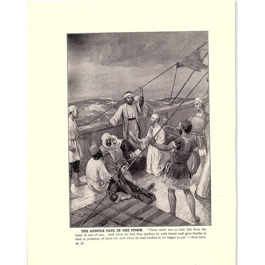 c1920 The Apostle Paul in the Storm Acts 27:34,35 Vintage Art Print 6x9" V17