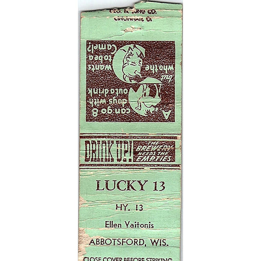 Lucky 13 Bar Ellen Vaitonis Abbotsford WI Vintage Matchbook Cover SC7-Y8
