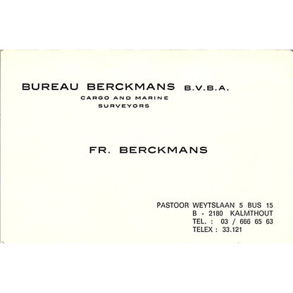 F.R. Berckmans Cargo & Marine Surveyors Kalmthout Vintage Business Card TH2-B1