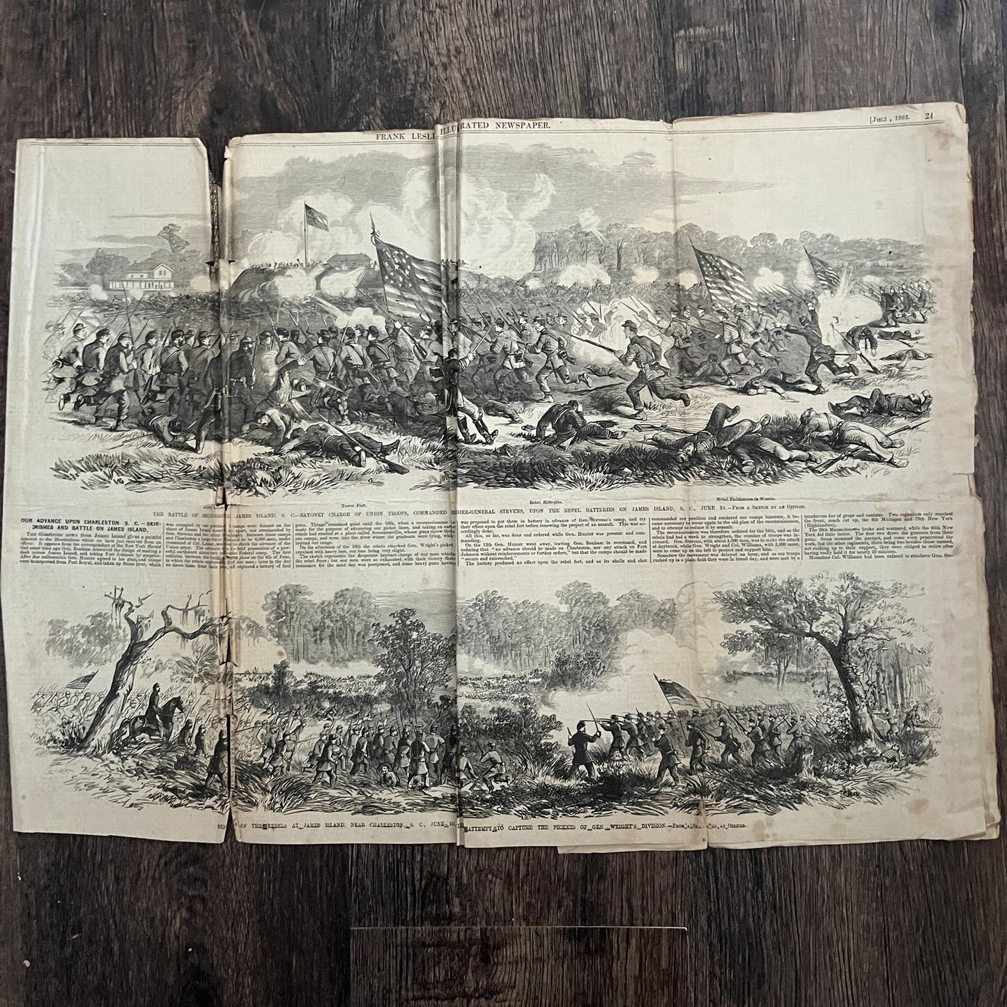 Battle of Secessionville James Island Original 1863 Civil War Engraving C50