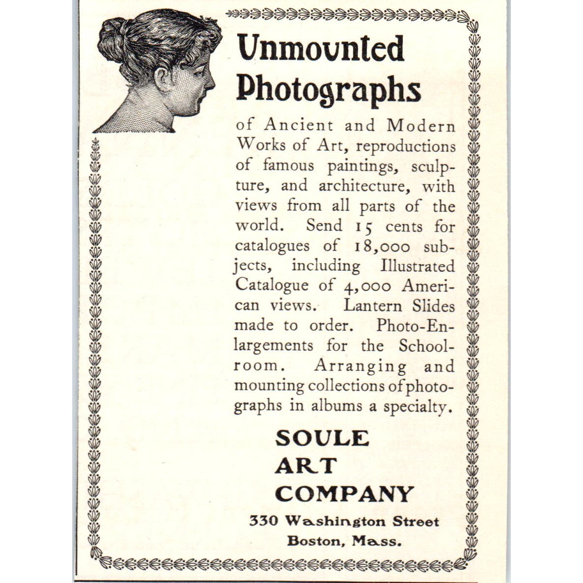Soule Art Co Boston Unmounted Photos c1905 Victorian Ad AE9-MA5