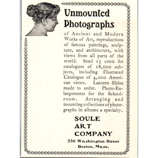 Soule Art Co Boston Unmounted Photos c1905 Victorian Ad AE9-MA5