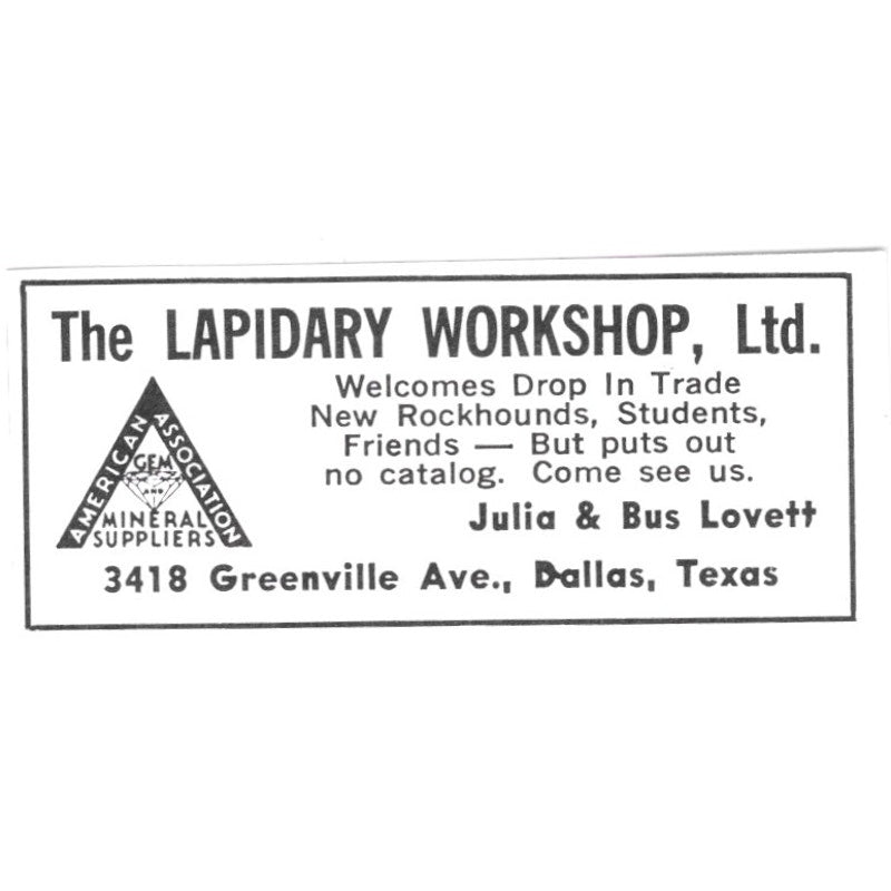 The Lapidary Workshop Ltd Julia & Bus Lovett Dallas TX 1972 Ad AF8-S3