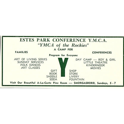 The Wheel Cocktails, Estes Park YMCA of the Rockies 1957 Estes Park CO Ad AG4-M1