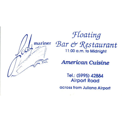 Lady Mariner Floating Bar & Restaurant St. Maarten Vintage Business Card SD8-B8