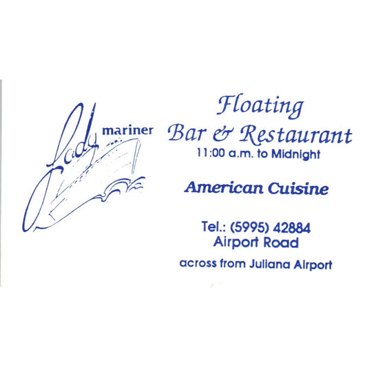 Lady Mariner Floating Bar & Restaurant St. Maarten Vintage Business Card SD8-B8
