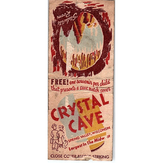Crystal Cave Spring Valley WI Vintage Matchbook Cover SF3-Y3