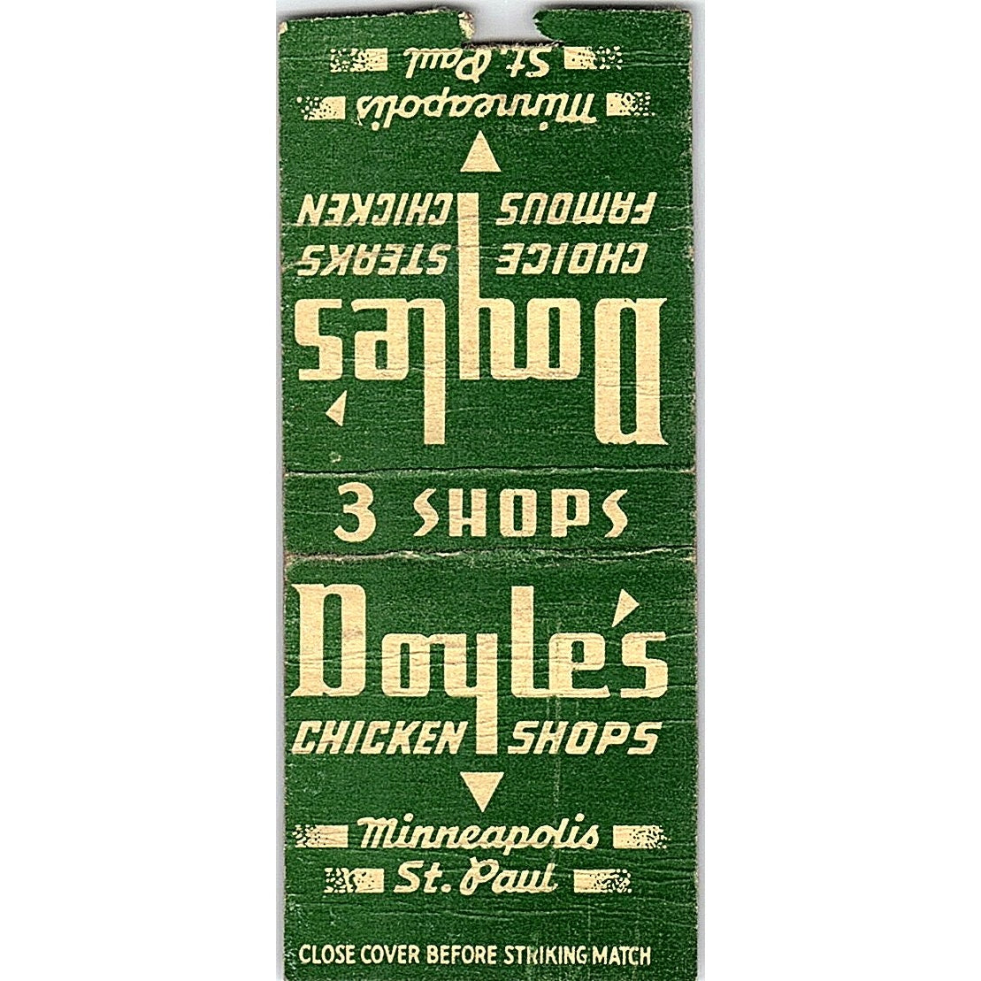 Doyle's Chicken Shops Minneapolis St. Paul Vintage Matchbook Cover MM11-9