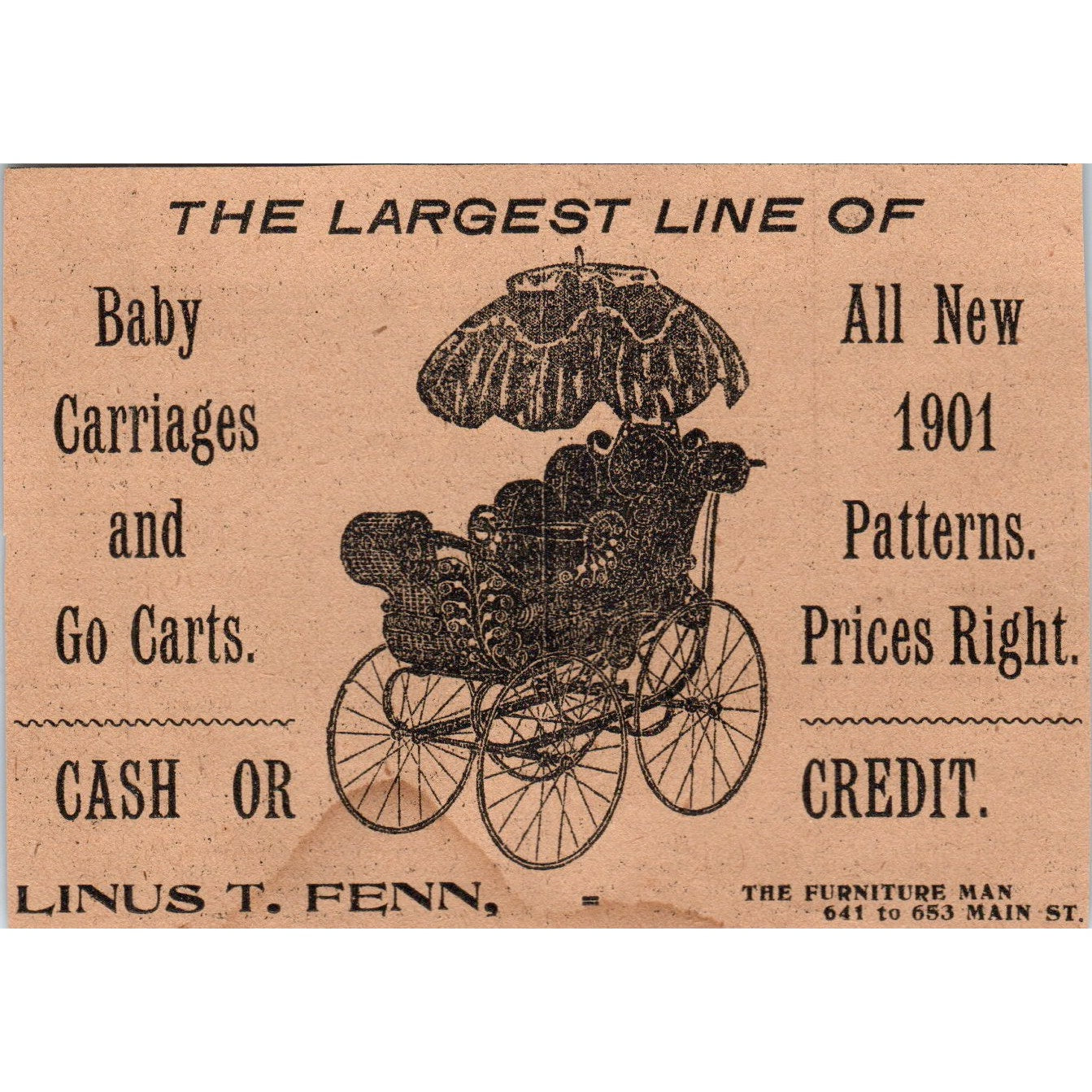Linus T. Fenn Baby Carriages Go Karts Hartford 1901 Newspaper Ad AD8-H2