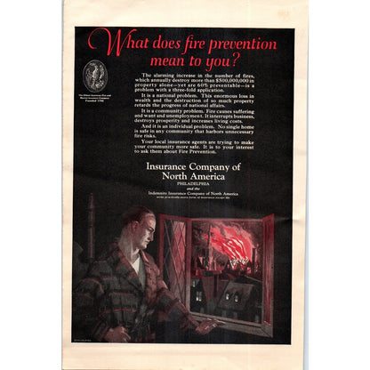 Fire Prevention - Ins Company of North America Philadelphia 1924 Magazine Ad D23