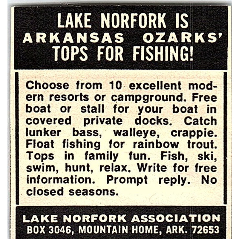 Lake Norfork Fishing Mountain Home Arkansas 1977 Ad AF6-M3