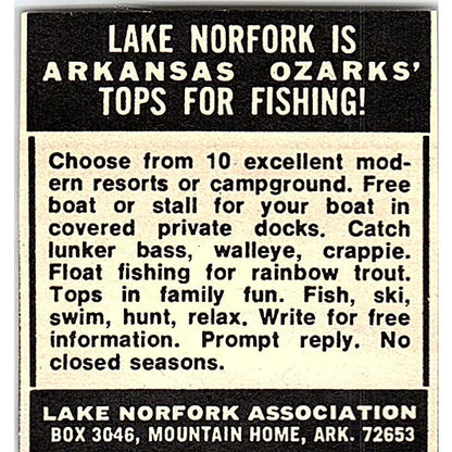 Lake Norfork Fishing Mountain Home Arkansas 1977 Ad AF6-M3