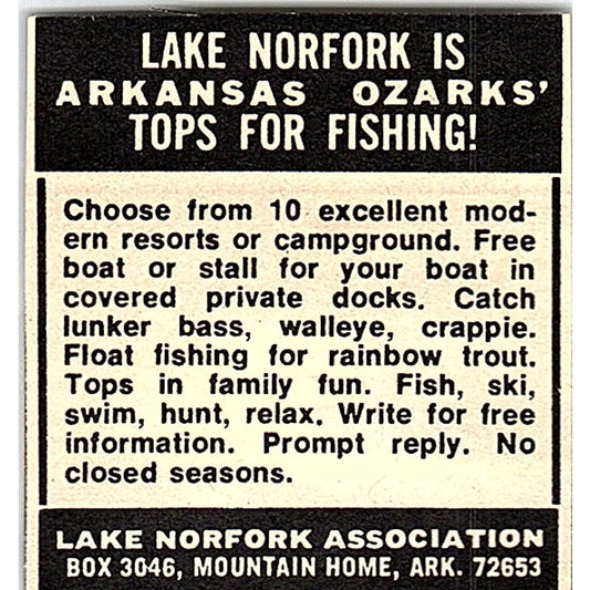 Lake Norfork Fishing Mountain Home Arkansas 1977 Ad AF6-M3
