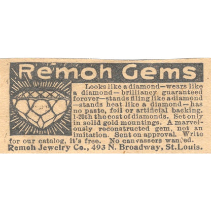 Gems Remoh Jewelry Co St. Louis MO 1910 Magazine Ad AF1-SS6