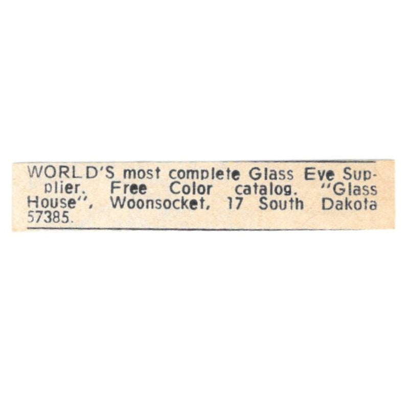 Glass House Glass Eye Supplier Woonsocket South Dakota 1977 Ad AF6-S5