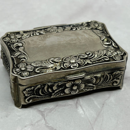 Vintage Art Nouveau Metal Trinket Jewelry Box Black Velvet SC1