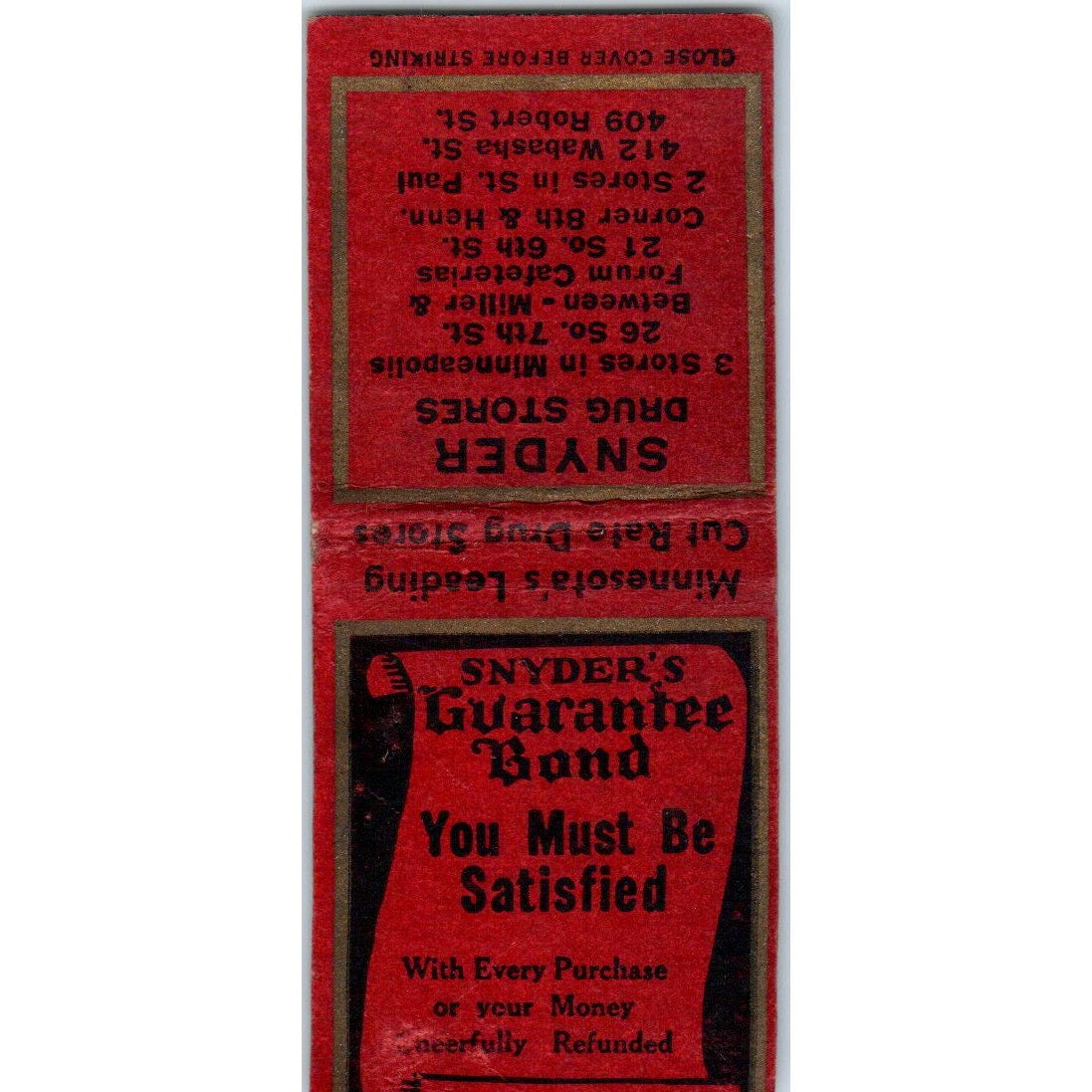 Snyder Drug Stores Minneapolis MN Vintage Matchbook Cover SD4-Y7