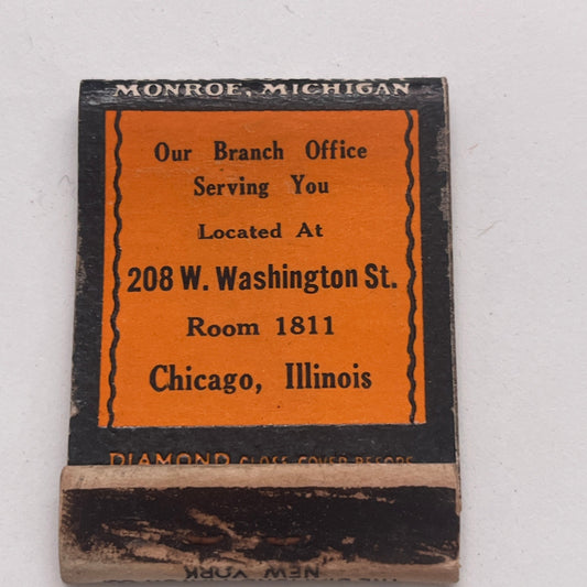 River Raisin Paper Company Cases Monroe MI Chicago Vtg Matchbook Cover TB8-MB2-8