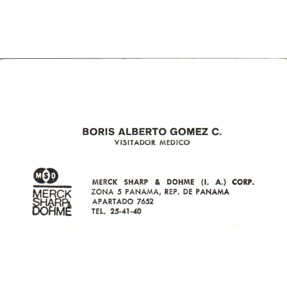 Lic. Boris Alberto Gomez C. MSD Merck Sharp & Dohme Panama Business Card SD8-B17