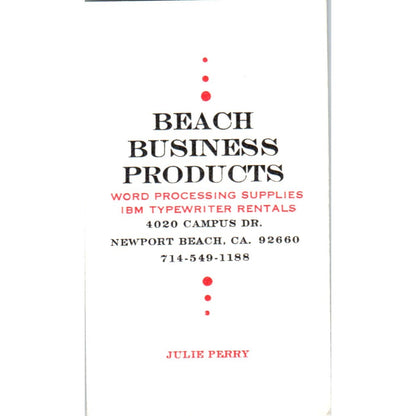 Julie Perry Beach Business Products Newport Beach Vintage Business Card SE3-B5