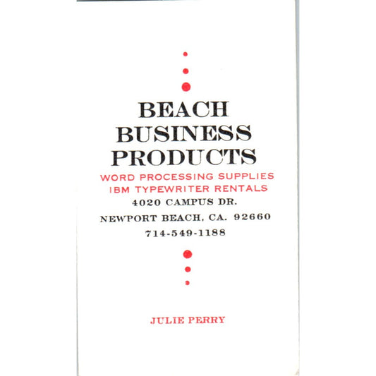 Julie Perry Beach Business Products Newport Beach Vintage Business Card SE3-B5
