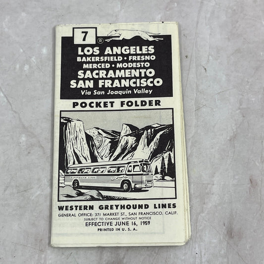 1959 Western Greyhound Lines Pocket Timetable Los Angeles San Francisco SF4