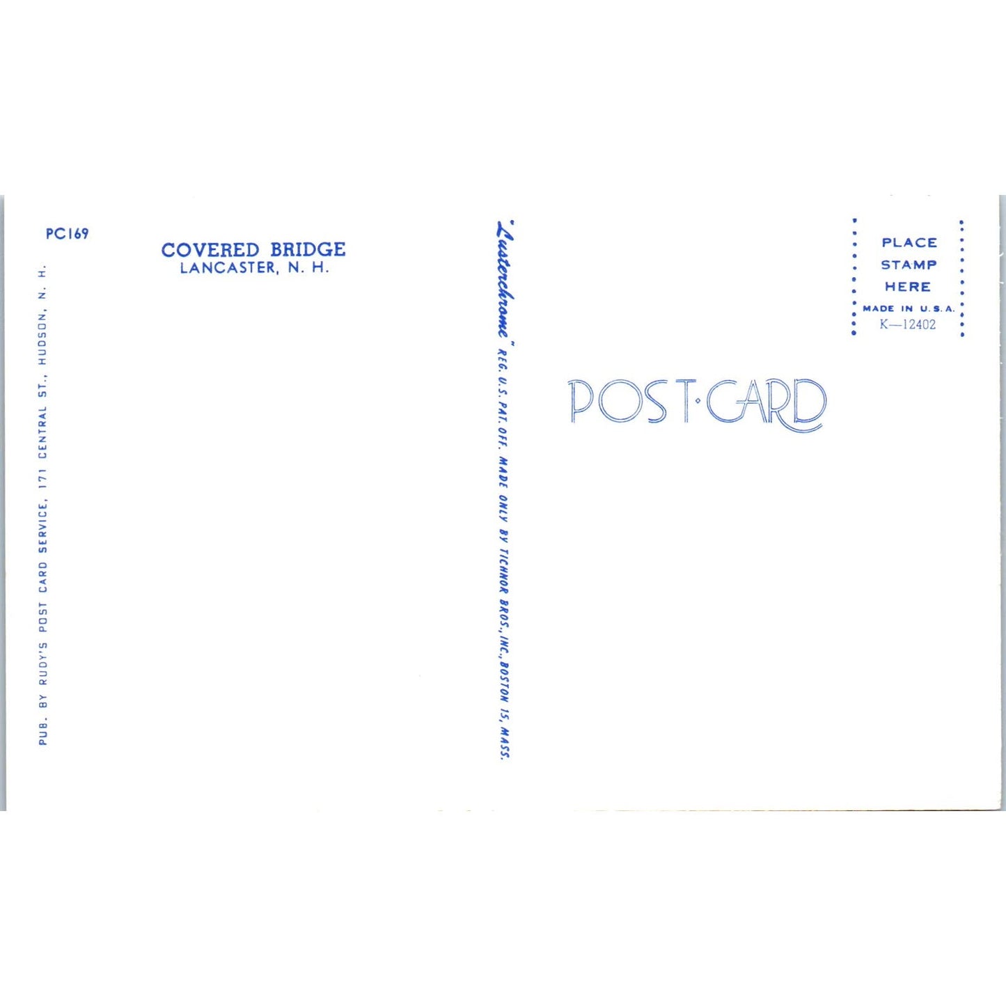 Covered Bridge at Lancaster New Hampshire Covered Bridge Postcard PC3