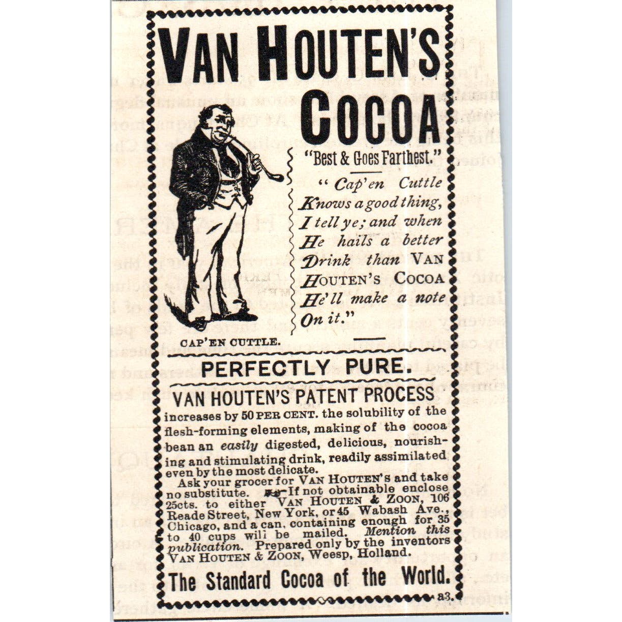 Van Houten's Cocoa Van Houten & Zune Weesp Holland c1890 Victorian Ad AE8-CH8