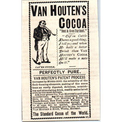 Van Houten's Cocoa Van Houten & Zoon Weesp Holland c1890 Victorian Ad AE8-CH8
