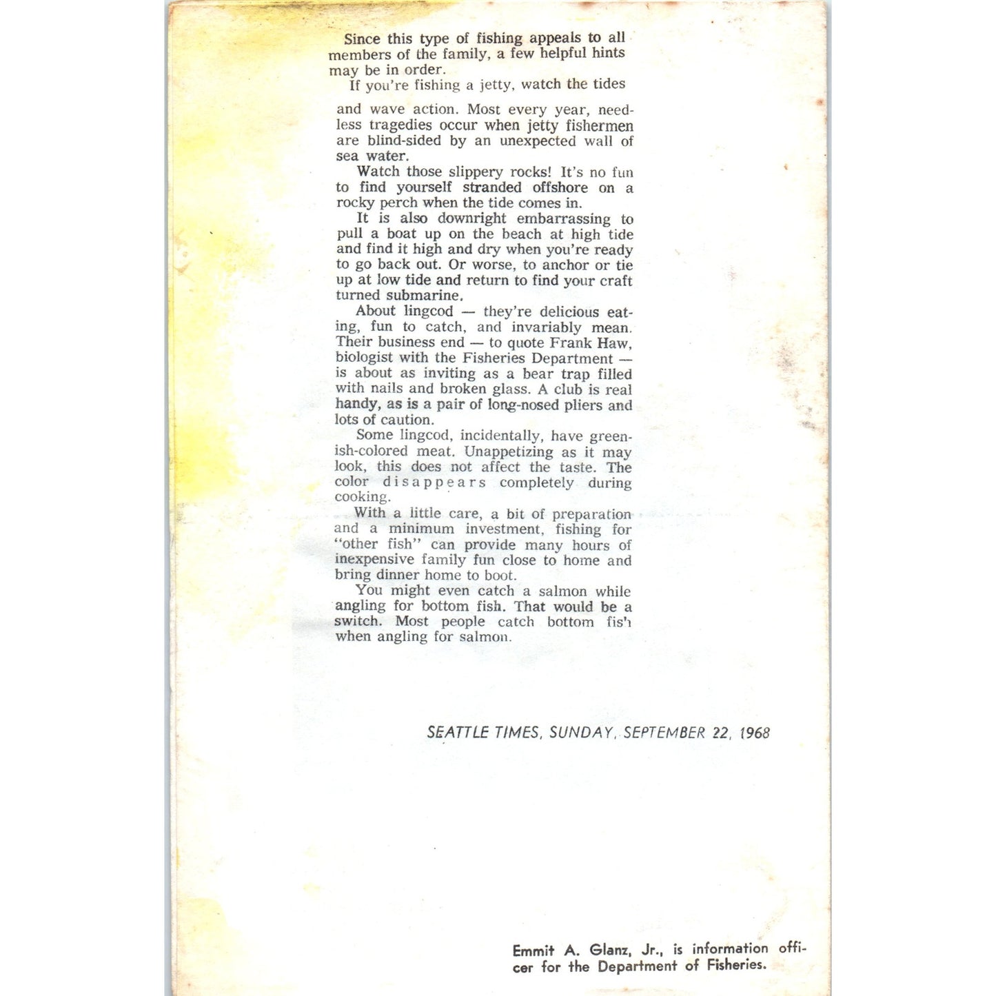 1968 Washington State Department of Fisheries Salmon Fishing Bulletin AD8-R7