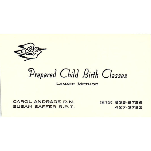 Carol Andrade Susan Saffer Child Birth Classes Long Beach Business Card SD9-B11