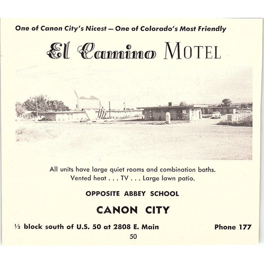 El Camino Motel Canon City CO 1958 Ad AG1-H5