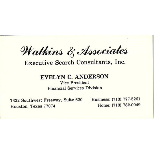 Watkins & Associates Evelyn C. Anderson Houston TX Vintage Business Card SF3-B7
