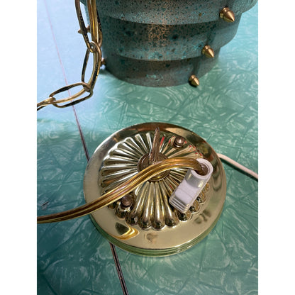 Original Frank Stone Art Hanging Light Fixture Copper Brutalist MCM Signed 21"