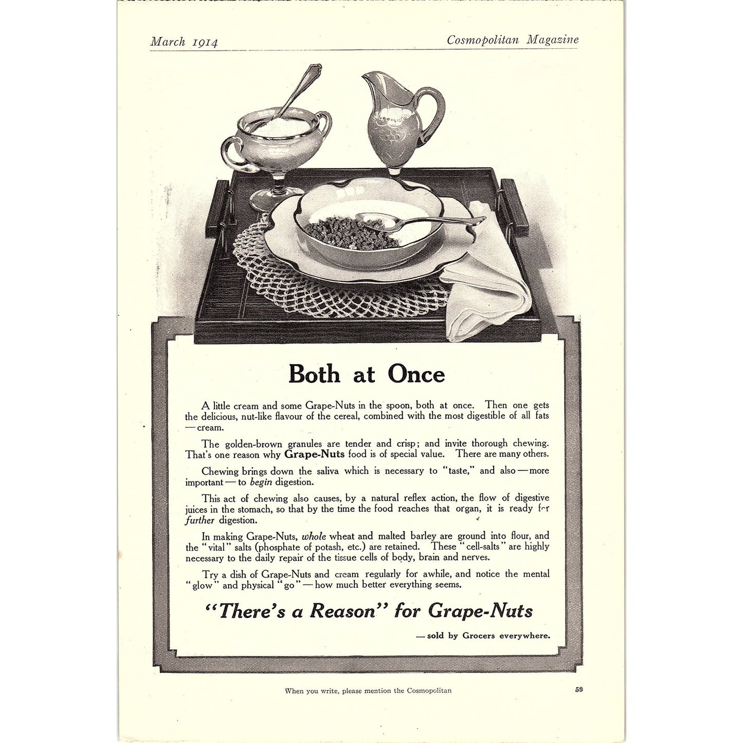 1914 Grape-Nuts Cereal Antique Magazine Ad 6.5x9.5 V4