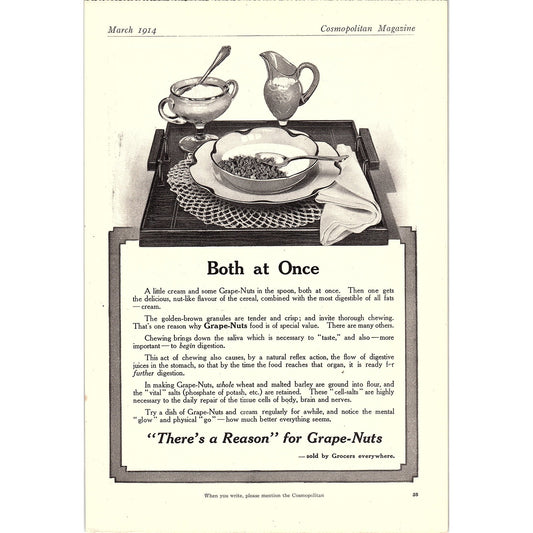 1914 Grape-Nuts Cereal Antique Magazine Ad 6.5x9.5 V4