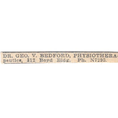 Dr Geo V Bedford Physio Therapeutics Boyd Building Winnipeg 1920 Ad AG2-S6