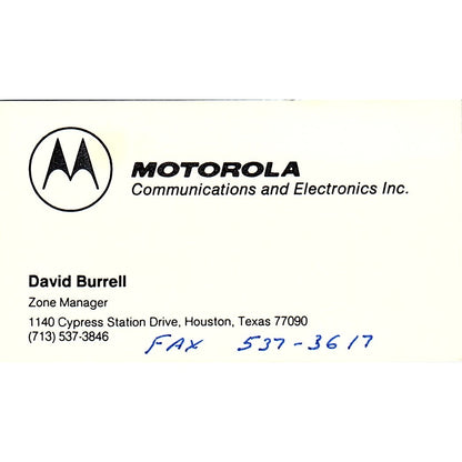 David Burrell Motorola Communications Houston Vintage Business Card SD9-B13