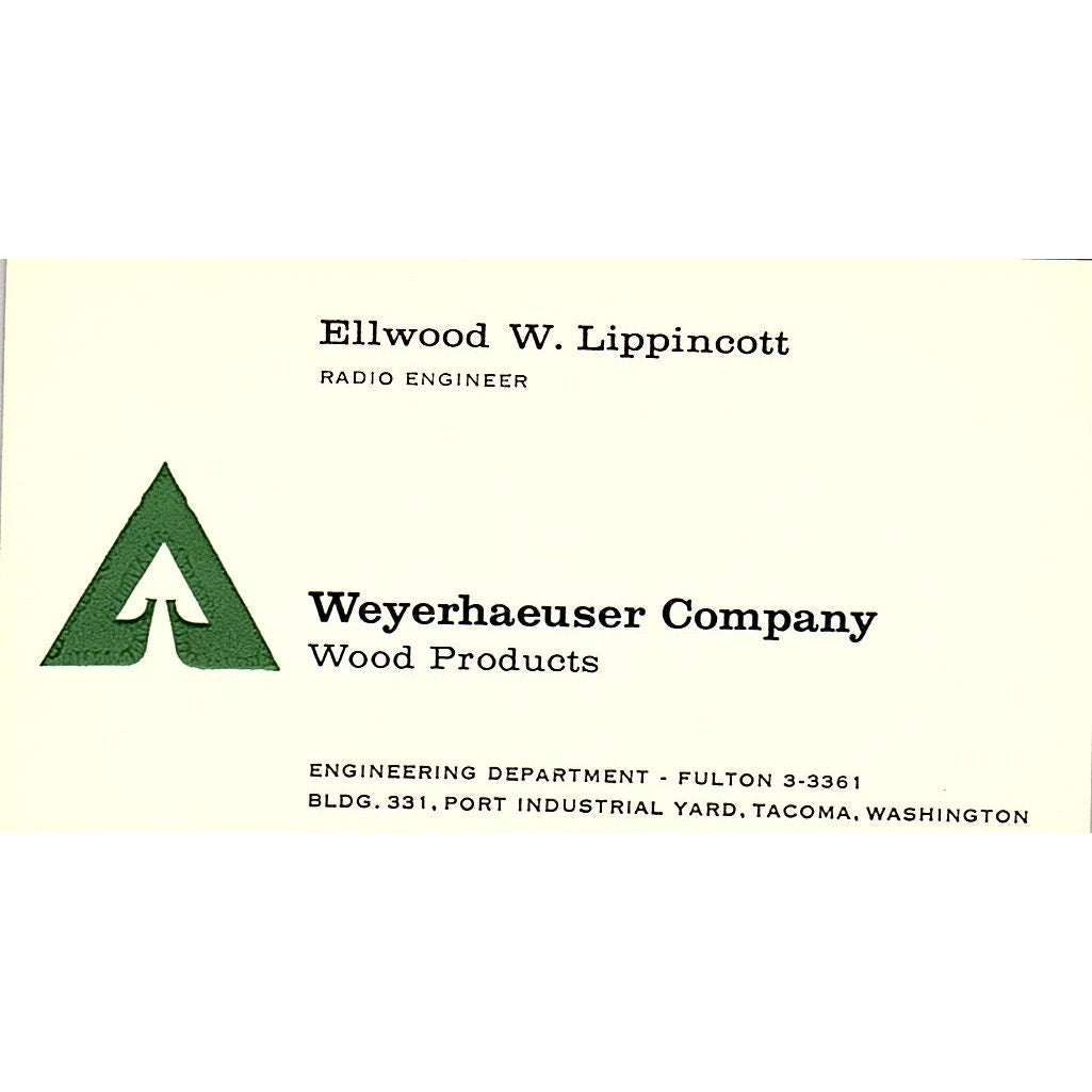 Ellwood W Lippincott Weyerhaeuser Company Tacoma WA Vintage Business Card SD9-B4