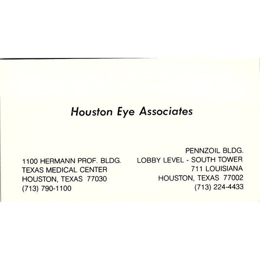 Houston Eye Associates Texas Medical Center Houston Texas Business Card SB4-B3